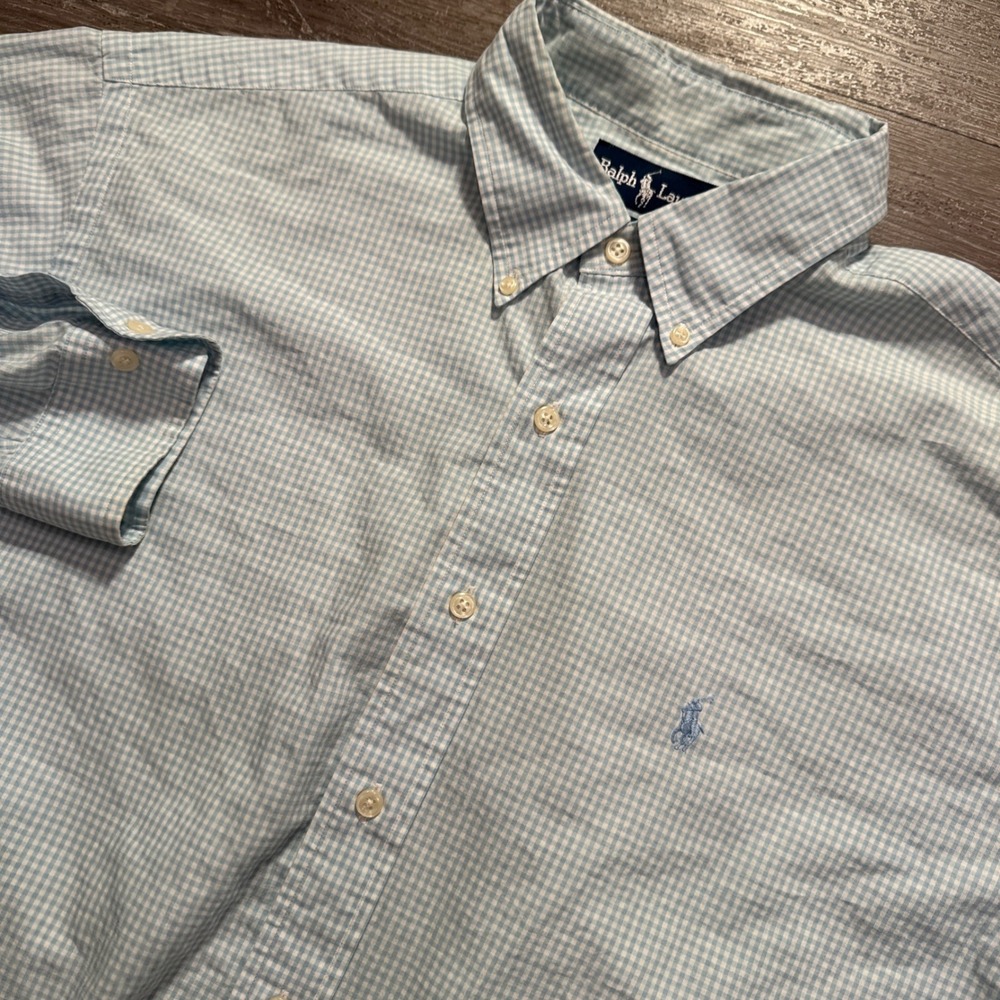 Ralph Lauren Shirt Mens 16.5 Blue‎ Cotton Yarmouth Gingham Button Down Preppy